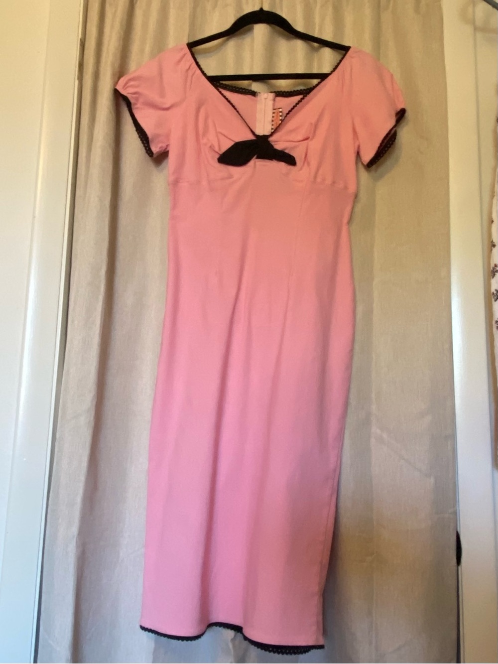 Pink Pinup Couture Pinup Girl Clothing wiggle dress with Black Trim